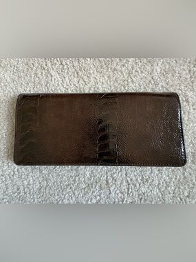 Dark Brown Croc-Embossed Vegan Leather Clutch